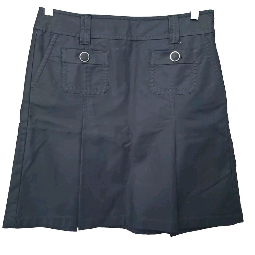 Ann Taylor Black Cotton Blend Canvas Side-Zip A-Line Skirt with Pockets Size 2